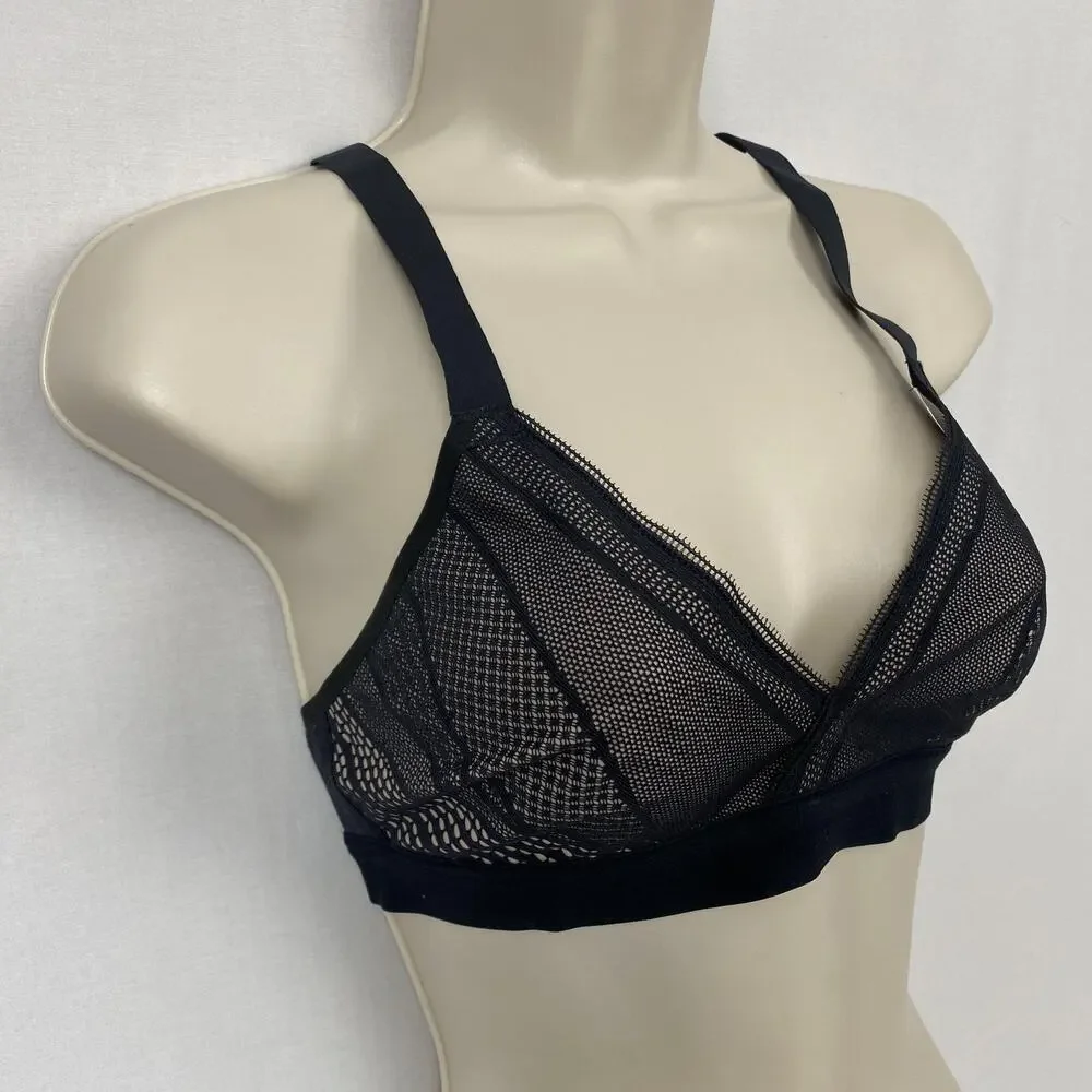 Lululemon Awake to Lace Sports Bra 32B Black Barely Mesh Racerback Wireless Yoga